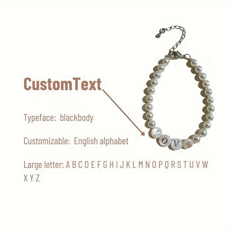 Elegant customizable pearl bracelet with synthetic pearls and DIY letter charms - perfect for everyday wear, holidays and Thanks