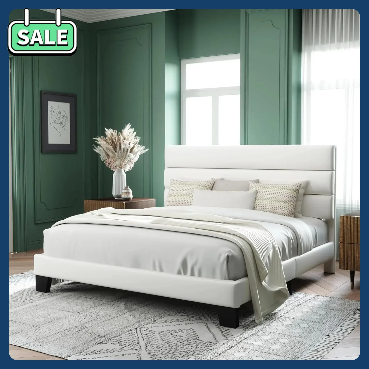 [Free Shipping!Hot Deal!]Hot-sellingElegant King Size Velvet Upholstered Platform Bed Frame with Premium Wooden Slats Support fo