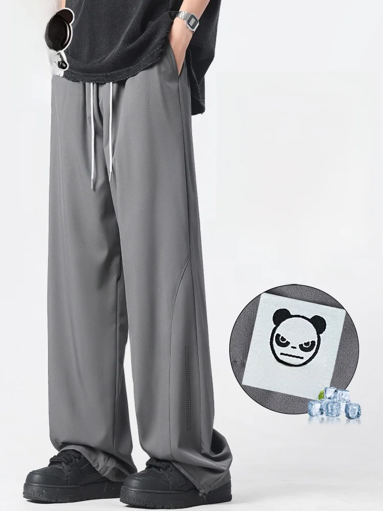 

Hipanda American Sle Casual Pants Men's Summer New Ice Silk Thin Loose High Street Straight Leg Wide Leg Pants