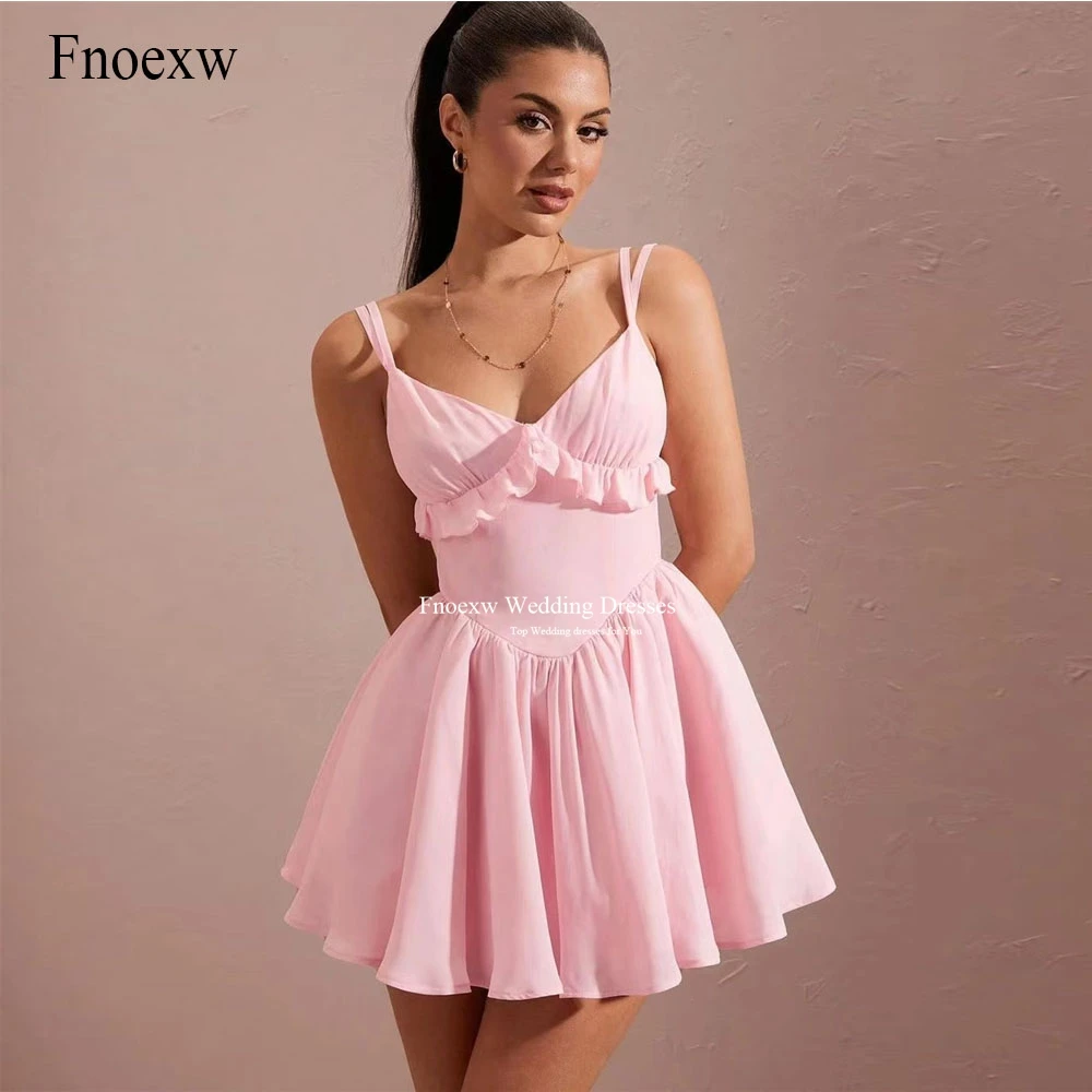 

Fnoexw Sexy Spaghetti Straps Short Homecoming Dresses Mini Ruffles Pink Chiffon Prom Party Cocktail Gowns Vestidos De Graudation