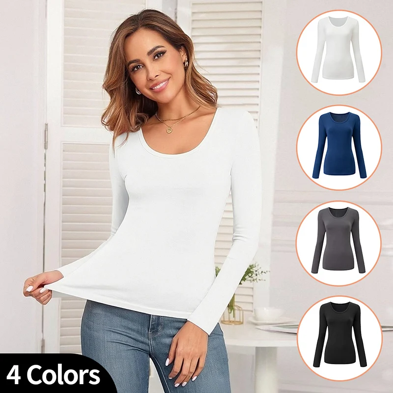 3-Piece Set Of Women's Long Sleeves For Autumn Warm Comfortable Casual Fashionable Low Neck Long Sleeved Top For Home Wear