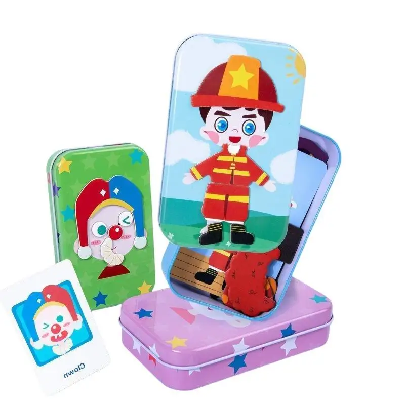 Magnetic Dress Up Puzzle Toys Children Dress Up Change Facial Expression Game Iron Box Storage For Kid Early Learning Party Gift