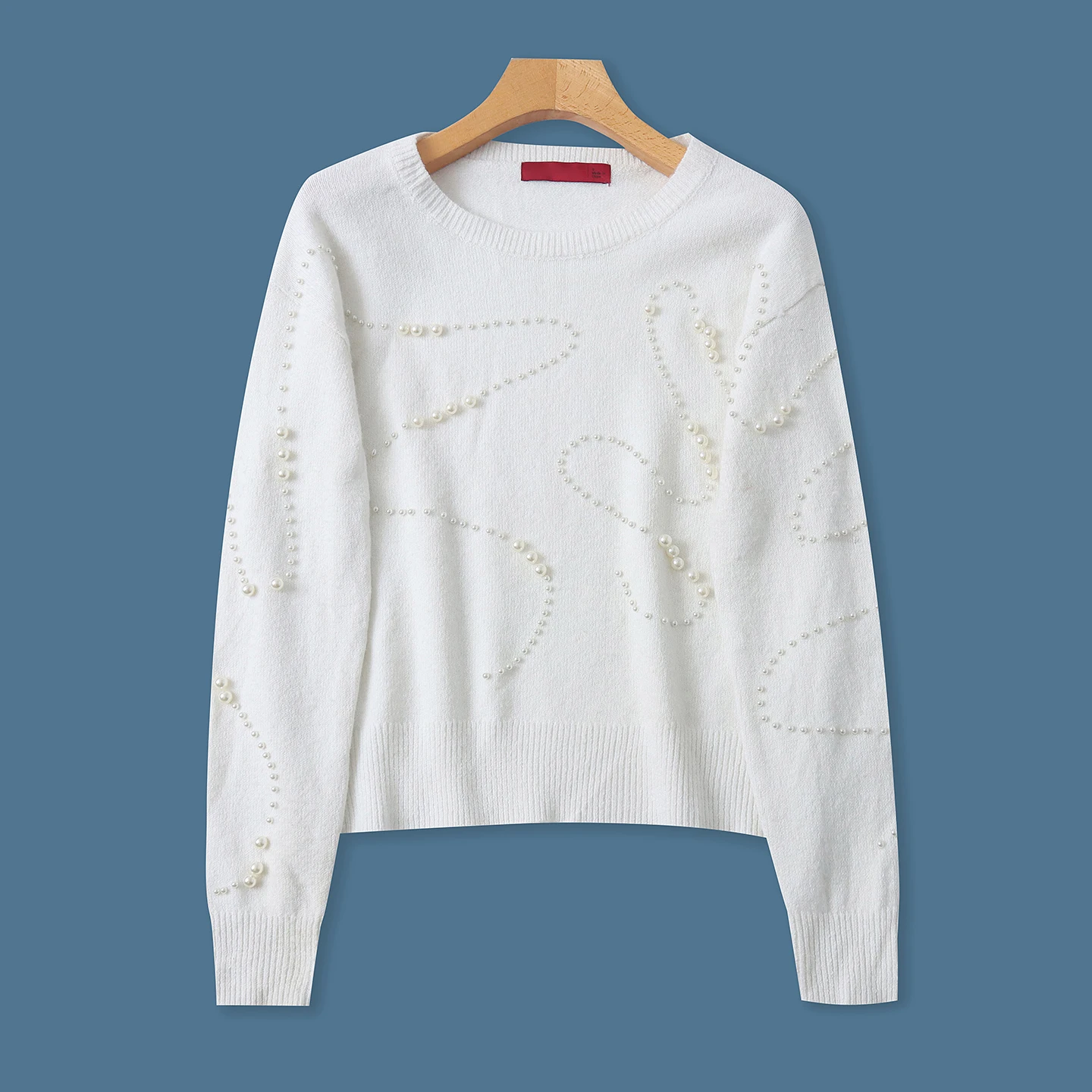 

Autumn Winter Heavy Du Beaded Sweater round Ne Loose Slimming Skin-friendly Dra Faionable Youthful Sweet Knitwear