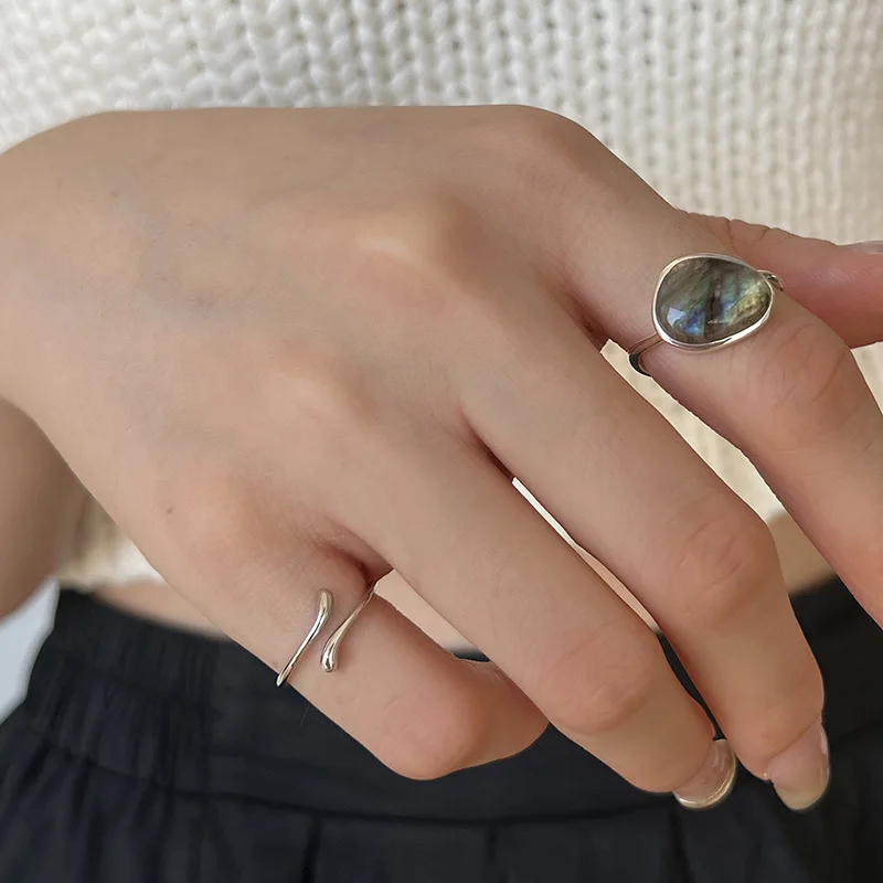PANJBJ 925 Sterling Silber Mondstein Unregelmäßigen Ring für Frauen Party Geschenk Adjustabler Persönlichkeit Koreanische Dropshipping – Detail 22