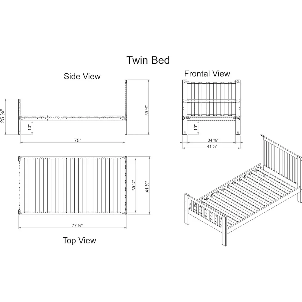 Children's Aurora Solid Brazilian Pine Teen Platform Twin, Children's Bed, Children's Mattress, Bedroom Furniture, White