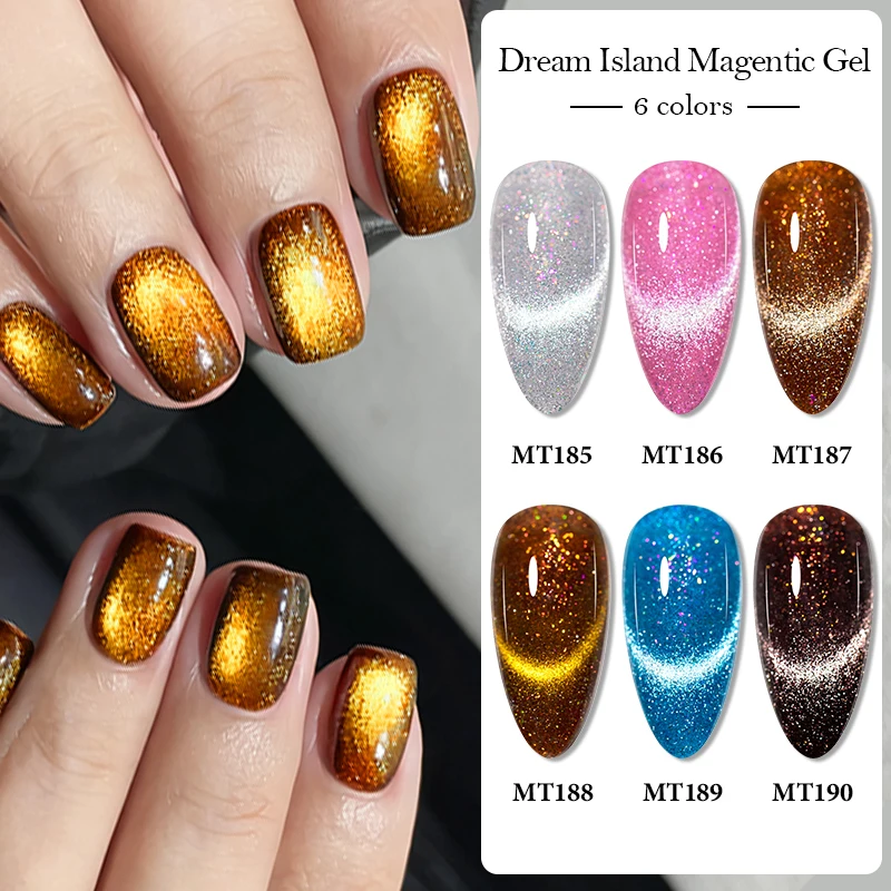7 pçs ilha dos sonhos gato gel magnético unha polonês conjunto auroras glitter semi permanente embeber fora uv led gel verniz diy suprimentos de unhas