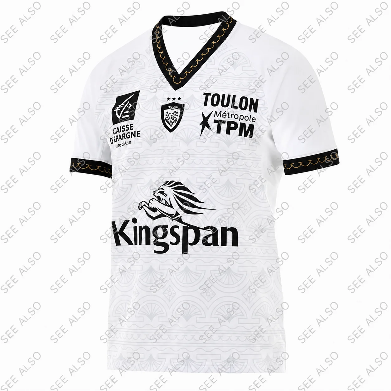 Men Women Kids RC Toulon Rugby Jersey White Gold Trim Sublimated Short Sleeve Breathable Quick‑Dry French Club Fan Sport Shirt