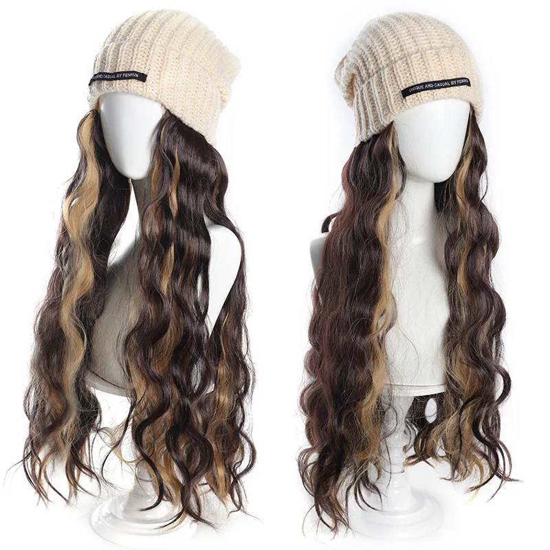 

Women's Fashionable Knitted Hat with Short Curly Wig for Autumn Winter Warmth Trendy Net Red Style