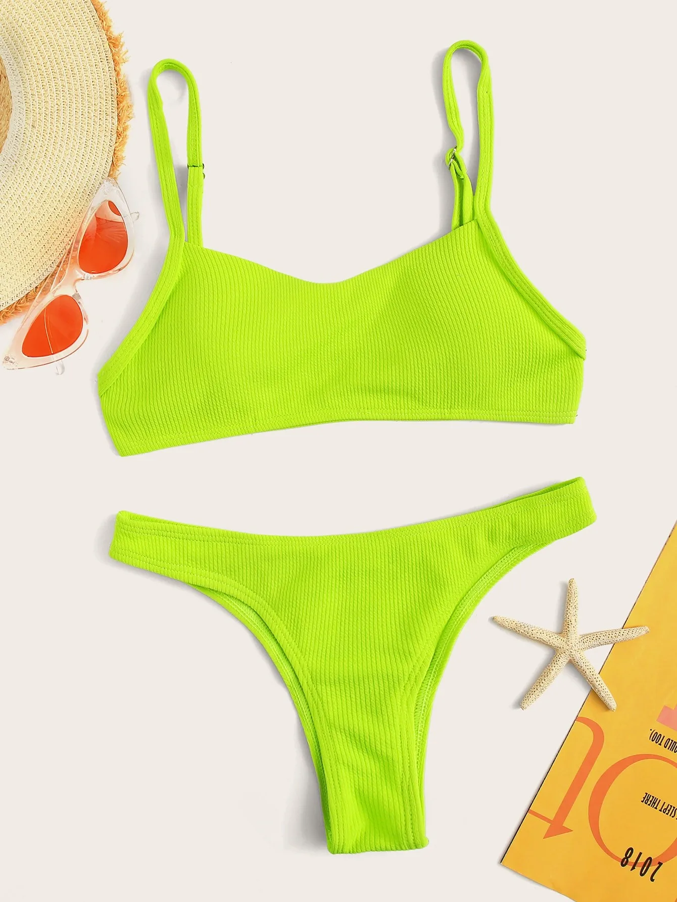 Rib Plain Textured Bikini Swimsuit 2022 Sexy Women Swimwear Swimming To Beach Solid Color Summer High Cut Bathing Suit