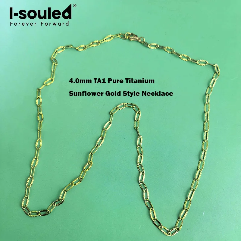 

4.0mm TA1 pure titanium sunflower gold style necklace, lightweight, skin friendly, waterproof
