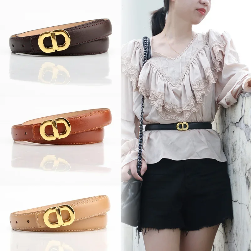 

Fashion Women's New Belt Premium Gold Double D Fashion Clothing Belt Pu Girls Jeans with Classic Embellishments