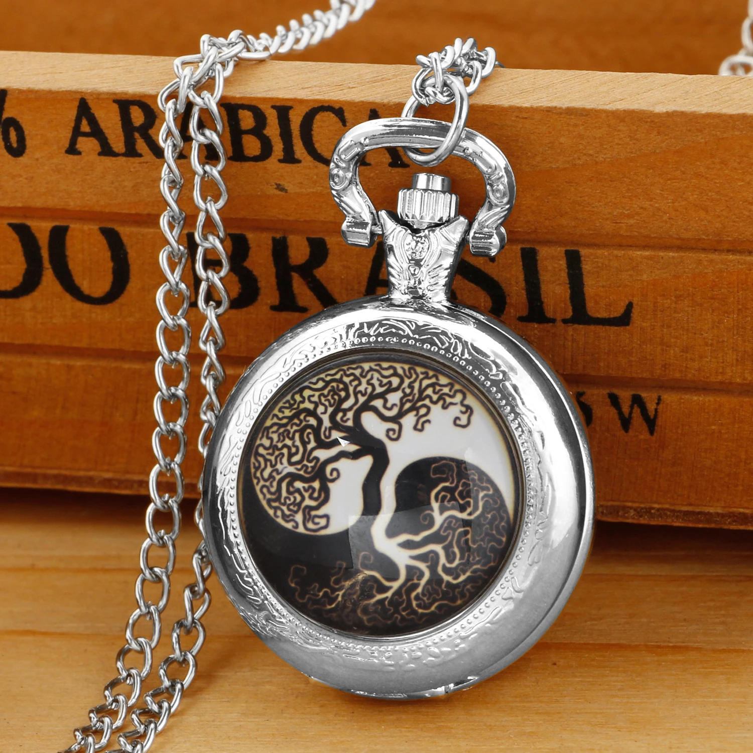 Retro prachtige Yin en Yang levensboom ontwerp medium zakhorloge ketting kinderen verjaardagscadeau zakhorloge hanger dames heren