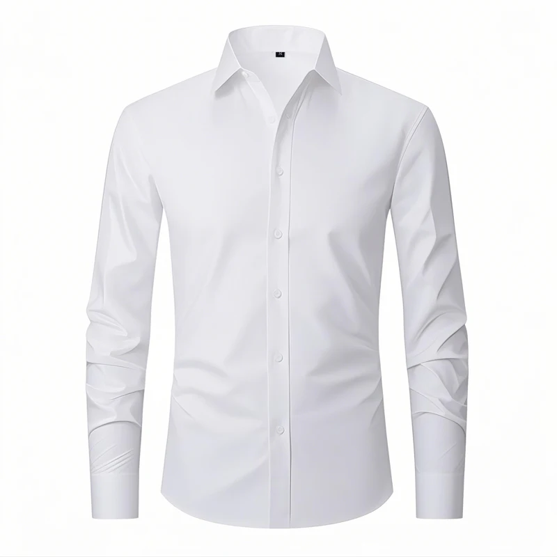 Hot New Anti-Wrinkle Stretch Mens Formal Shirts Long Sleeve Solid olor  Fashion Business Free Slim Fit Office Social White Shirt