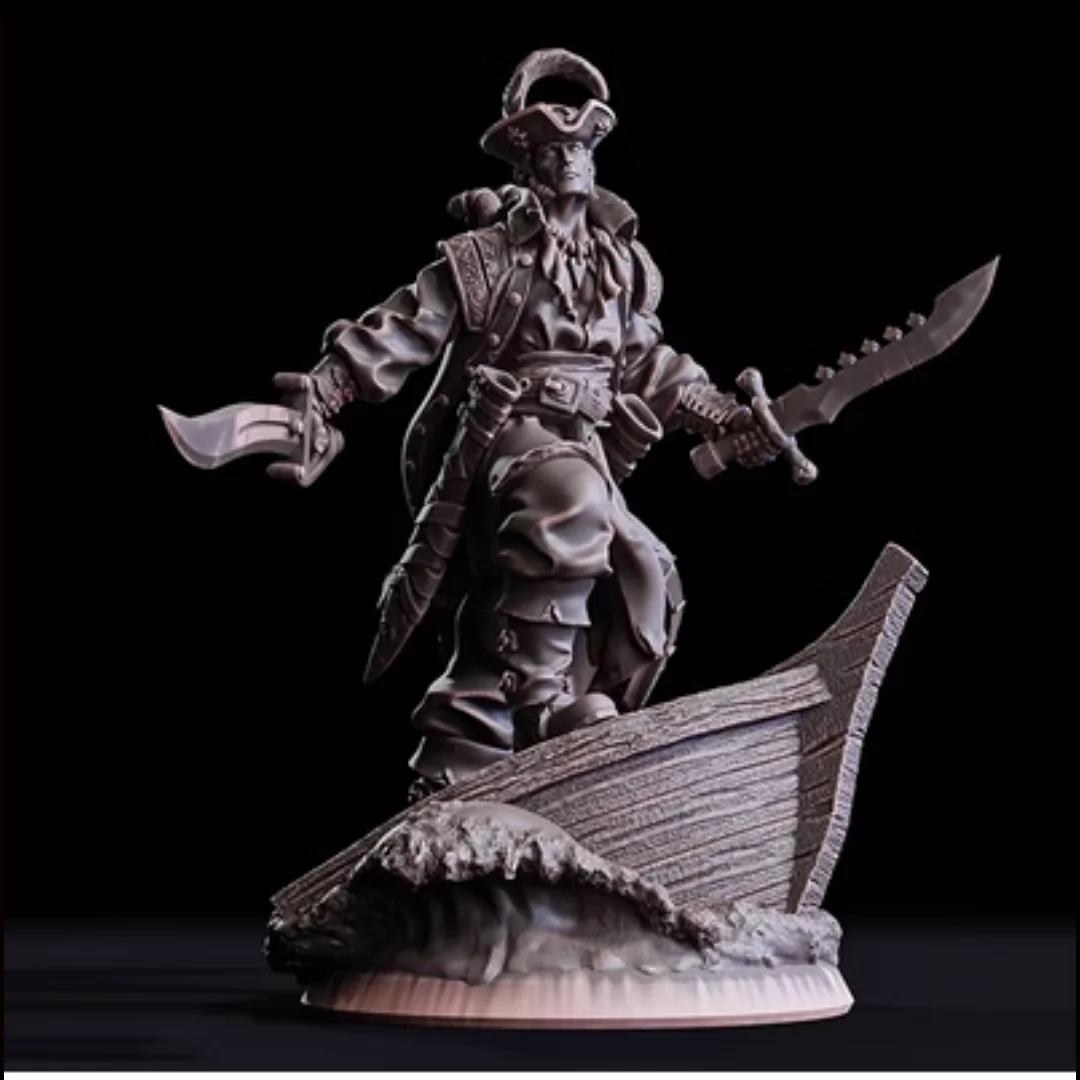 

1/24 Scale Resin Figure Model Kit Double Knife Pirates Captain Unassembled and Unpainted 3D printing DIY toy 826