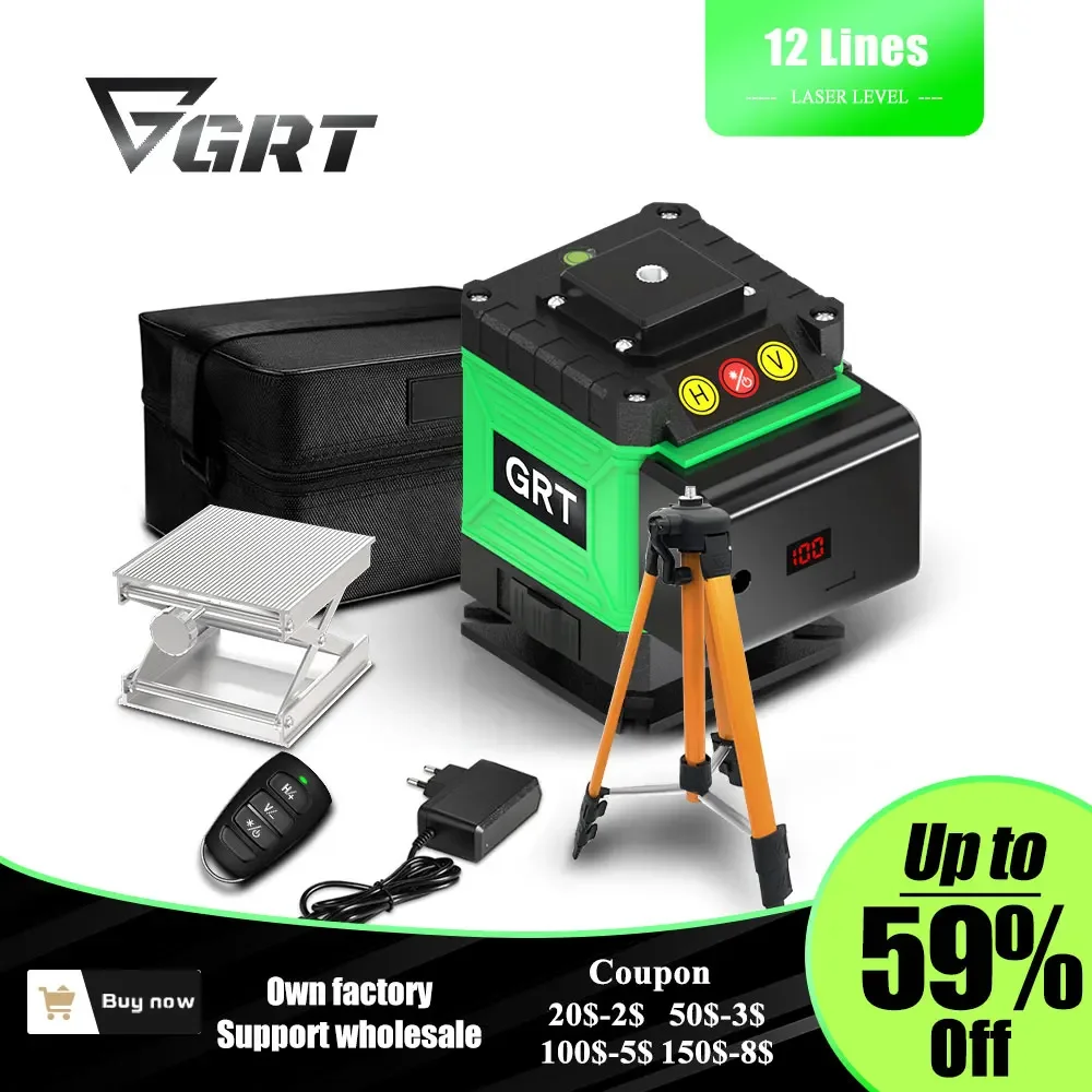 

GRT Laser Level 12 Line 3D Self-Leveling 360 Horizontal and Vertical Cross Construction Level Green Line Laser Level Nivel Láser