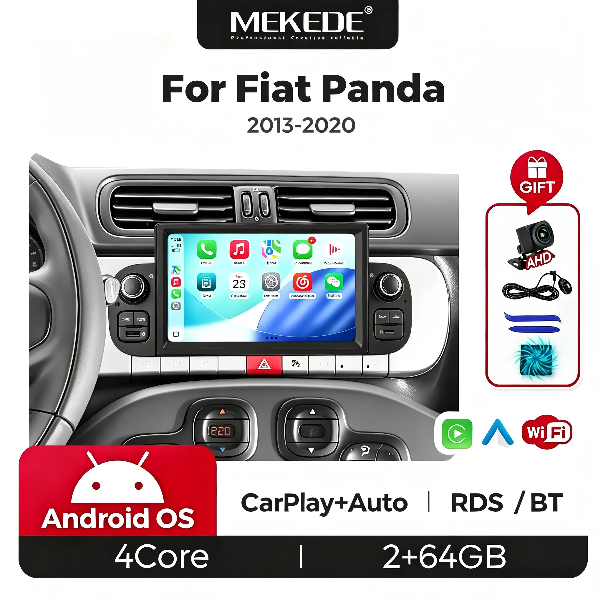 7 Inch Car Radio Wireless CarPlay For Fiat Panda 2013–2020 Android Auto stereo FM Stereo GPS Navigation Multimedia Video Player