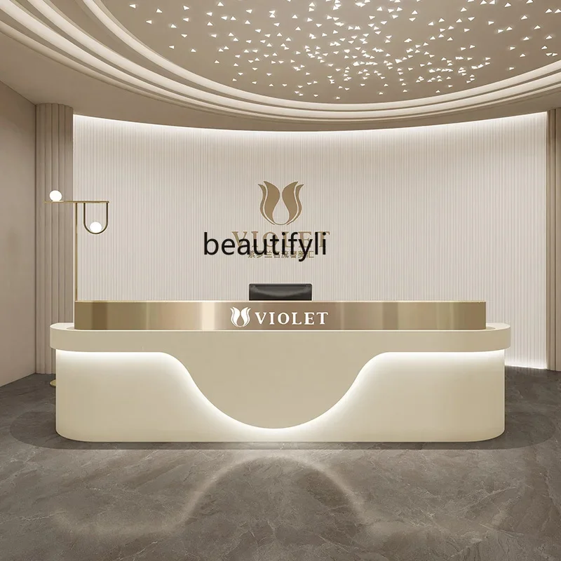 Simple modern beauty salon checkout page Stainless steel clothing store bar barber shop front desk reception desk