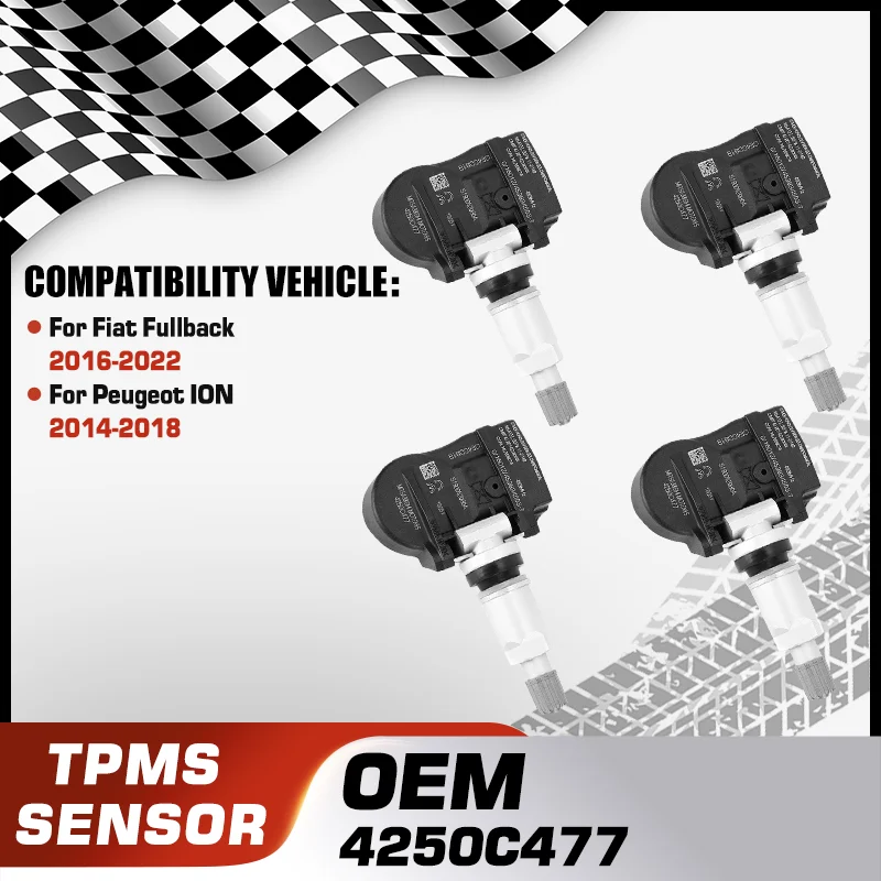 

1/4PCS Car TPMS Tire Pressure Monitor Sensor System For Fiat Fullback 2016-2022 Peugeot ION 2014-2018 4250C477 1612477080 433MHz