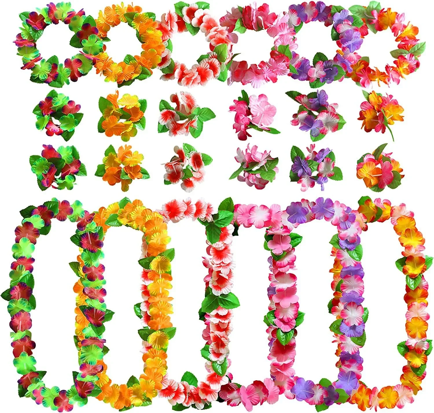 Hawaiian LEI Wreath Hawaiian Party Supplies Garland Artificial Necklace Hawaii Flowers Summer Beach Party LEI Bracelet