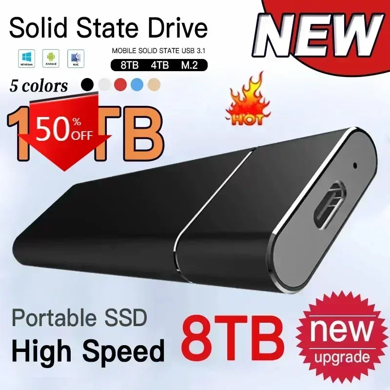 High-Speed Hard Disk Portable SSD 1TB Original Solid State External Drive Type-C/USB 3.0 Storage Device for Laptop/Desktop/Mac