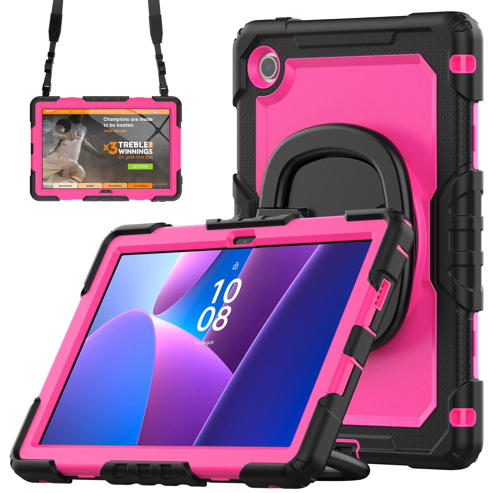 Voor Lenovo Tab 10.1 (2025) TB-311XU / Tab TB311FU standaardbehuizing pc + siliconen tablethoes met schouderriem - oranje