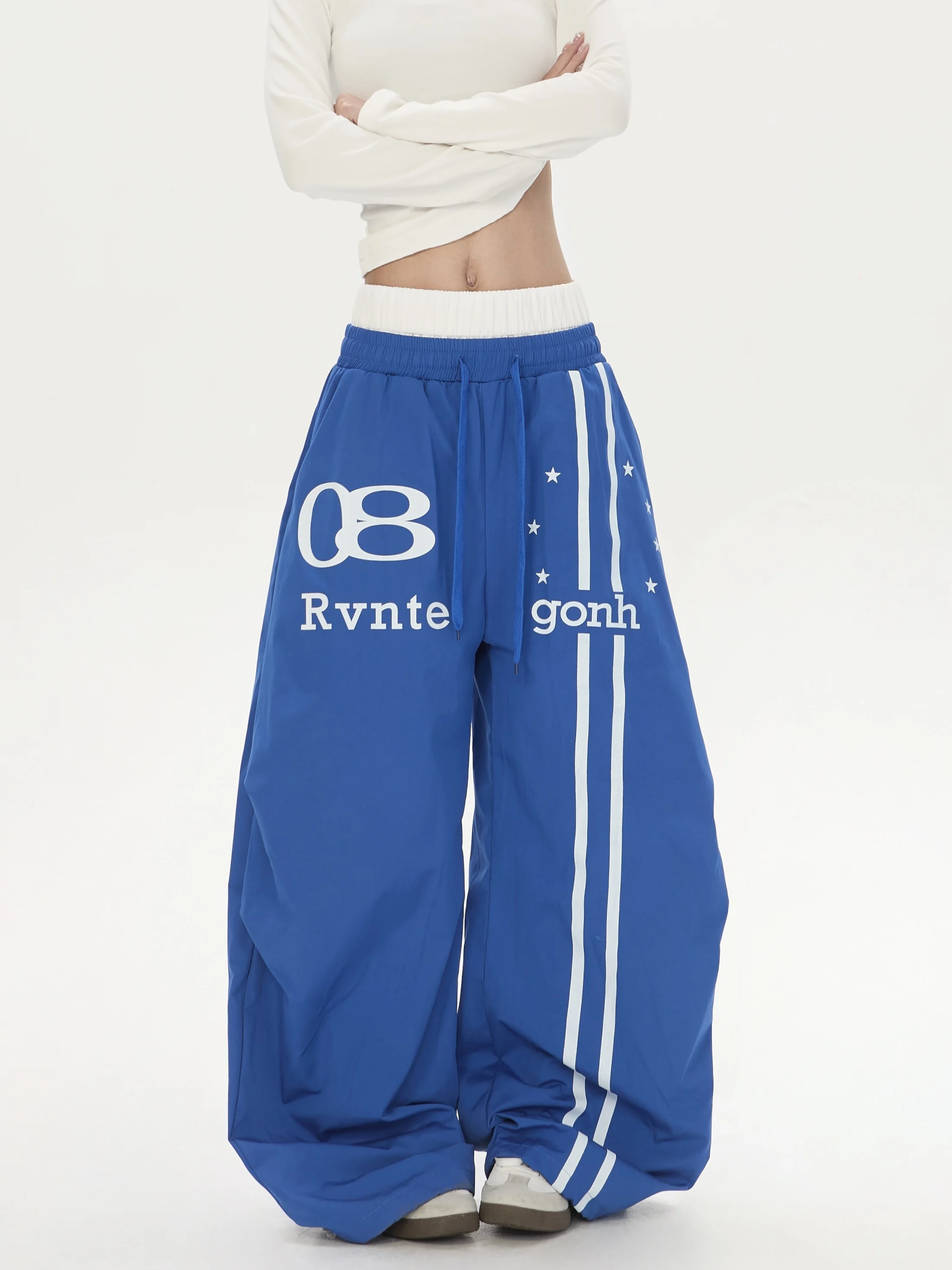 

Уличные повседневные брюки унисекс с двойным поясом и буквенным принтом, широкие, свободного кроя, универсальные, для улицы и отдыха