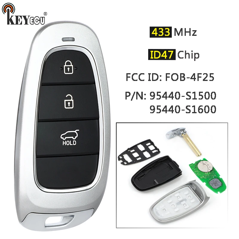 

KEYECU 433 МГц ID47 чип 95440-S1500 95440-S1600 FOB-4F25 Smart Remote Key Fob без ключа для Hyundai Santa Fe 2022 2023 2024