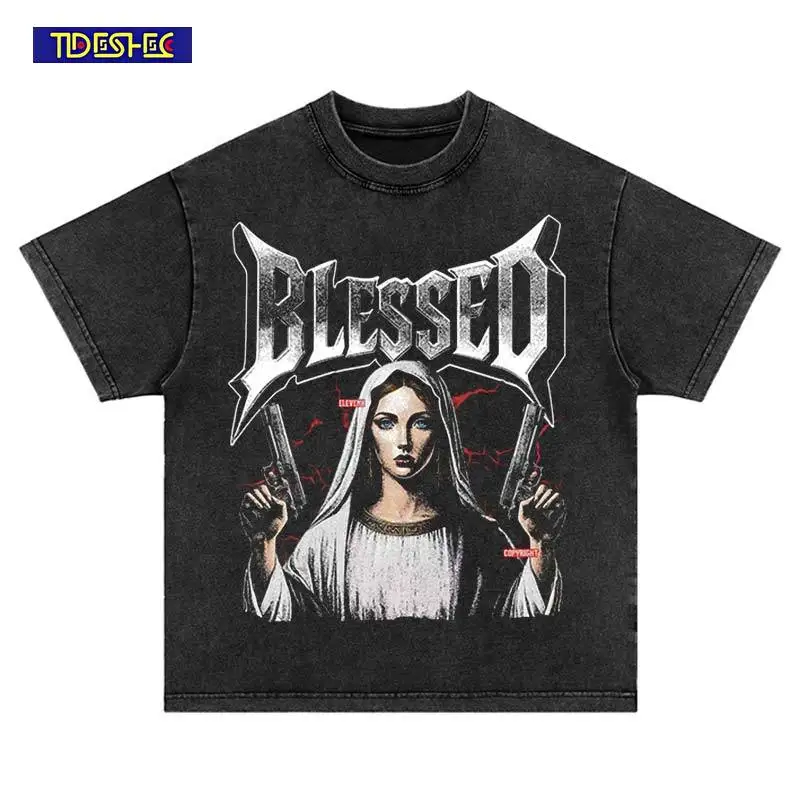 

Винтажная футболка в стиле Харадзюку с коротким рукавом и принтом в стиле хип-хоп, свободная мужская уличная одежда большого размера, модная хлопковая футболка для отдыха