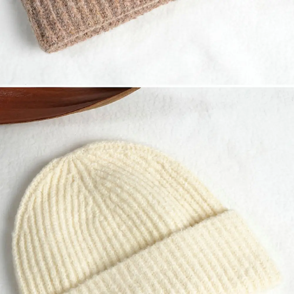 Wool Knit Beanie Hat Women Winter Warm Thick Cap Chunky Crochet Soft Casual Outdoor Fashion Brimless Elastic Stretchy Headwear