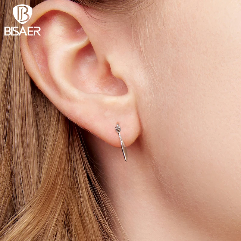 

BISAER 925 Sterling Silver Heart Ear Buckles Minimalist Love Stud Ear Plated White Gold for Women Party Original Fine Jewelry