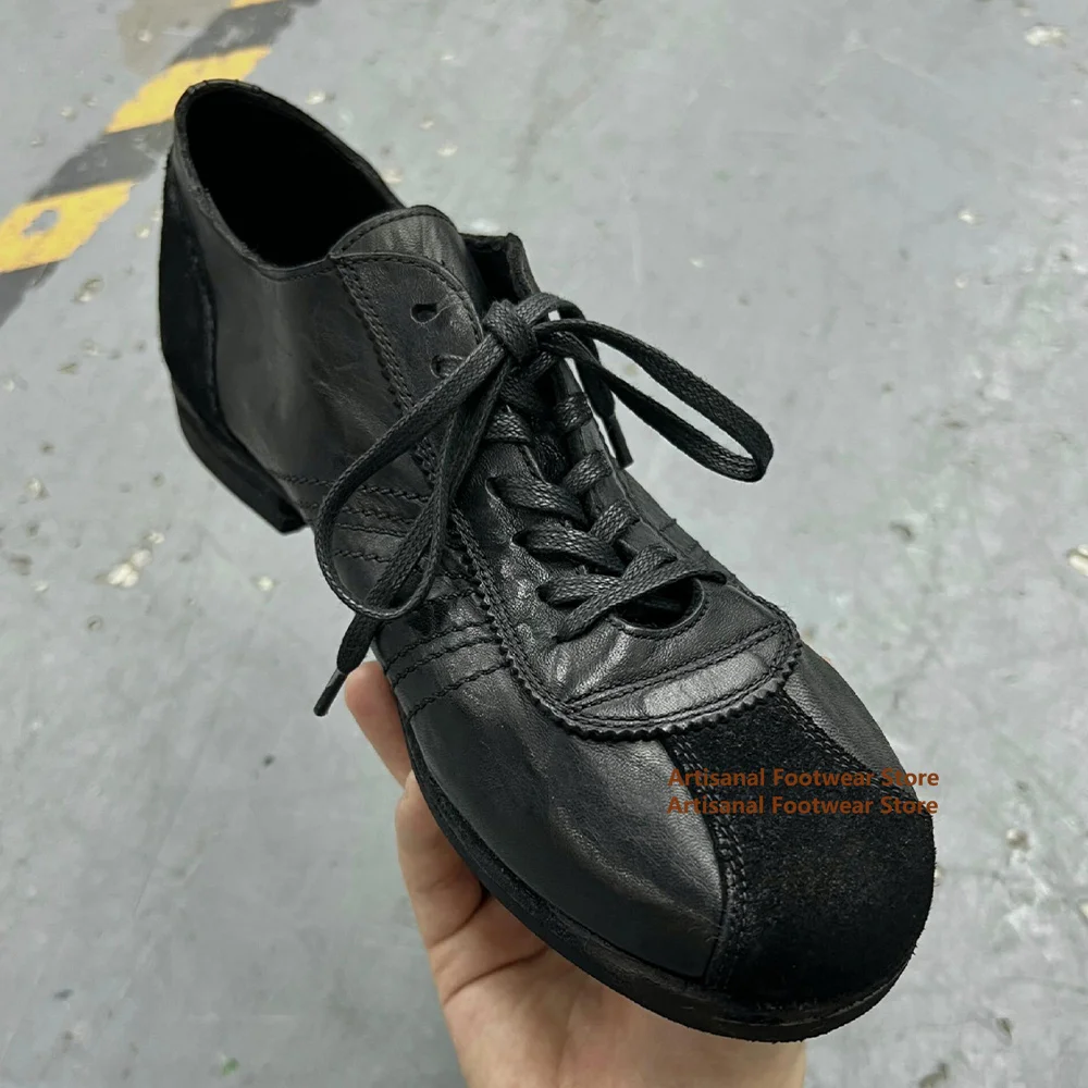 

Retro Black Leather Lace Up Shoes Men's Shoes Derby Shoes Males Single Shoes Trendy Handmade Novelty Designer Men's Shoes