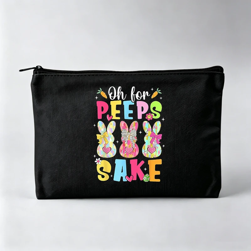 Bunny Print Makeup Bag with Letter Graphic, Zipper Cosmetic Pouch for Daily Use