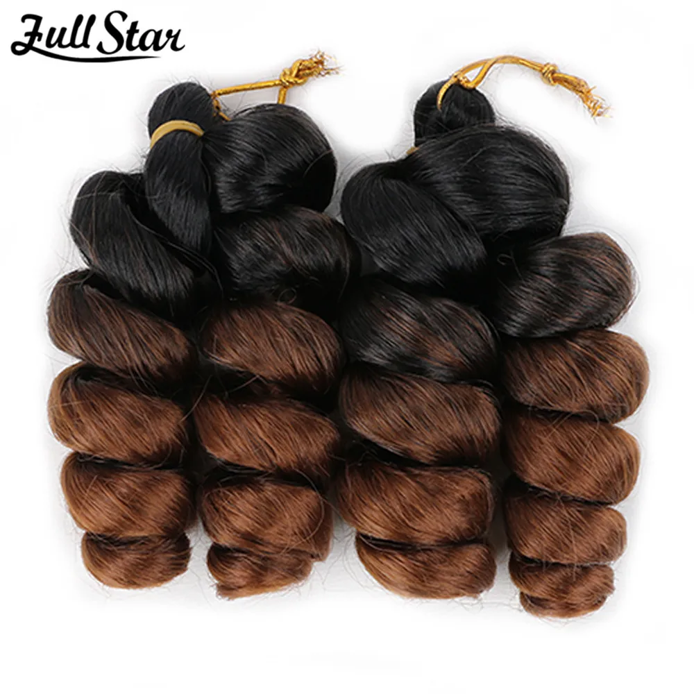 Full Star 8inch French Loose Wave Crochet Braids Black Ombre Brown Blonde Color Synthetic Hair Spiral Curly for  Women use Party