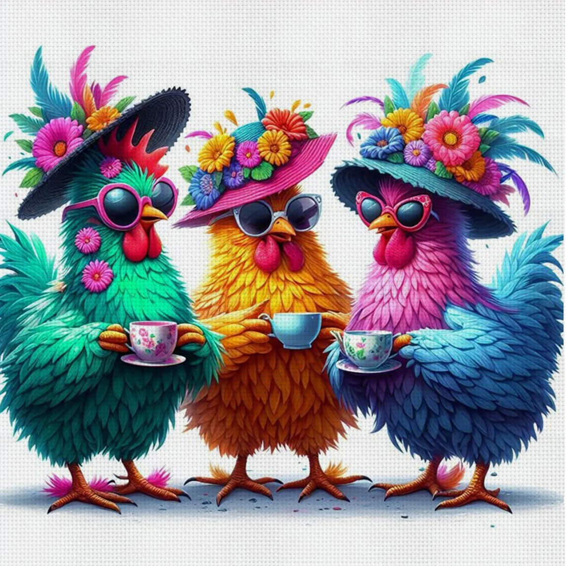 Modisches Chicks-Kreuzstich-Set zum Selbermachen, 11CT-Stickerei, Heimwanddekoration, Geschenk, handgefertigtes Material, rahmenlos, halbfertig, 36 x 36 cm