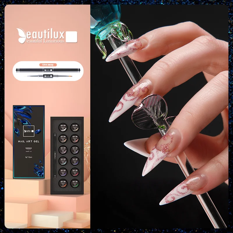 Beautilux Platinum Painting Gel Kit With Nail Brush UV LED Salon Nails Art Design Metallic Glitter Drawing Lining Manicure Set