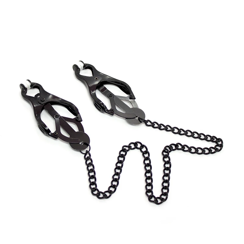 SM Metal Tease Nipple Clamps With Chain Black Breast Clips Clitoris Stimulator Chest Clip Fetish Sex Toys For Woman BDSM Bondage