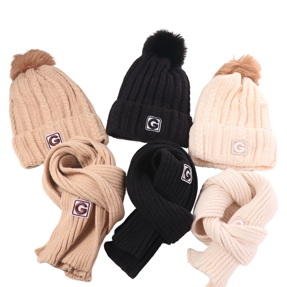 

Winter Thicken Children's Hat with Scarf Ball Neck Warmer Crochet Hat Korean Style Solid Color Baby Ear Protection Hat Girls