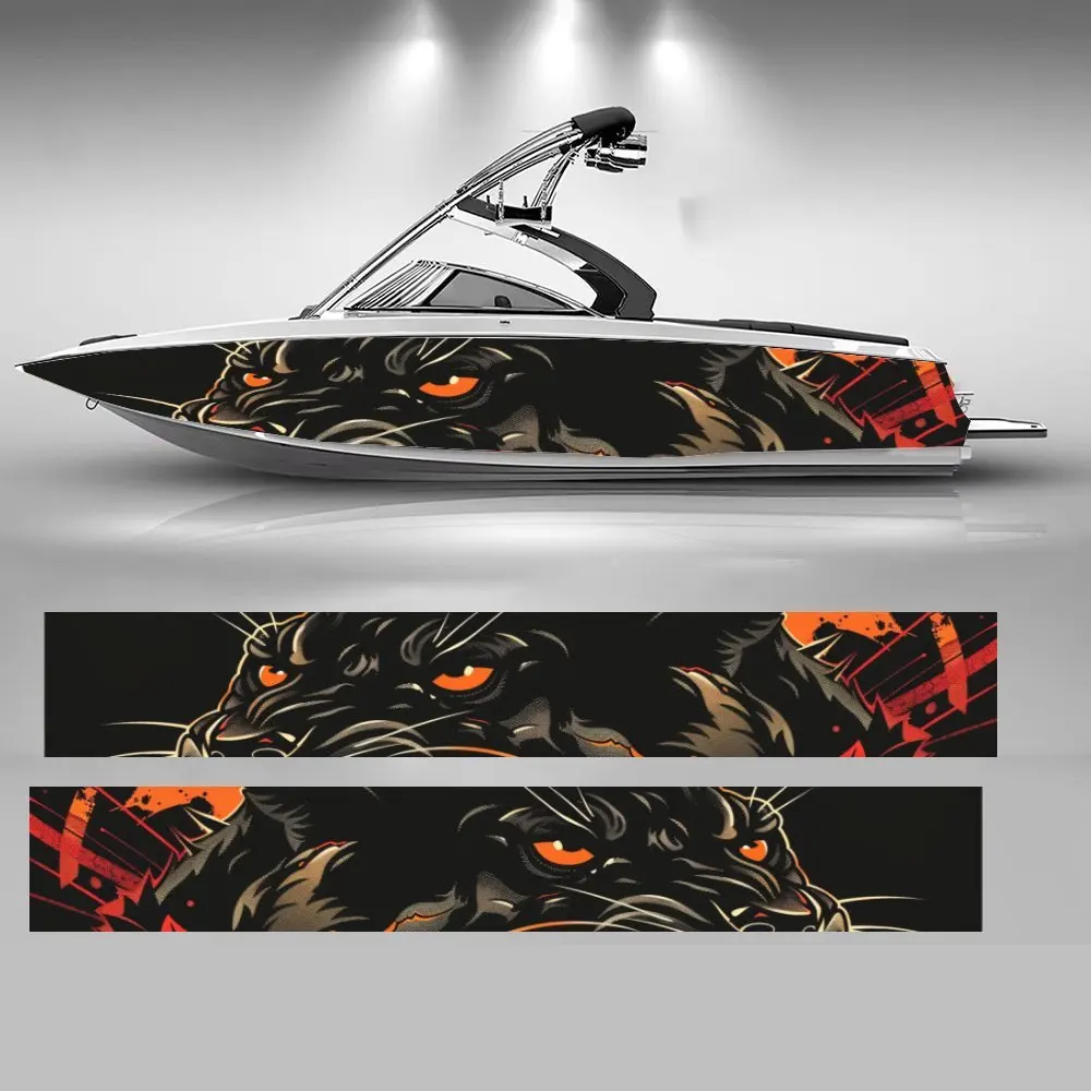Pantera ojos rojos laberinto feroz líneas coloridas barco pegatina vinilo barco pontón cubierta barco pesca decorativo pontón barcos calcomanía
