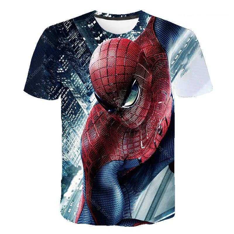 Verão miniso miniso heróis homem-aranha meninos meninas crianças impresso camiseta moda manga curta pai criança roupas camiseta