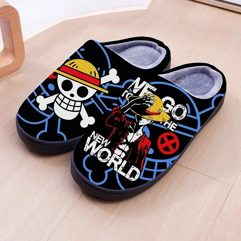 ONE PIECE Cartoon Warm Plush Cosplay Slippers Couple's Indoor Non-slip House Slides Men And Women Toe Wrap Home Cotton Shoes