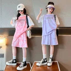 Girls Teen Children's Clothing Loose Basketball Jersey Short Sleeve+Fashion Ball Loose Shorts Breathable Summer Two-piece