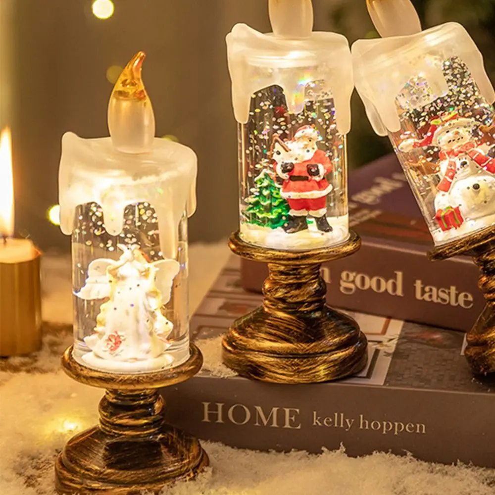 Luminous Christmas LED Candles Lights Glitter Christmas Tree Wind Lantern Electric Candle Cartoon Merry Christmas Decor