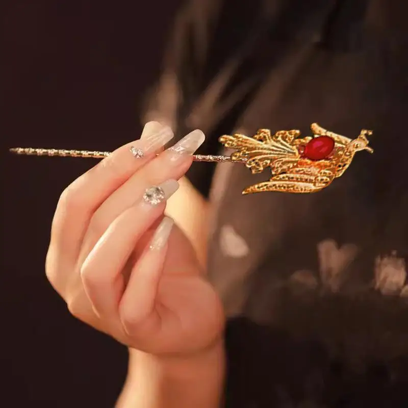 

Pure copper gold-plated Hanfu accessories, gold-plated headwear hairpins, small phoenix hairpins, antique style hair accessories