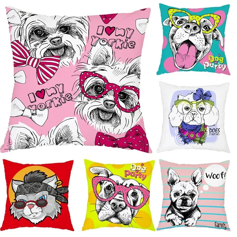 Cartoon Miss Dog Throw Pillow Cover Pink Yellow Power Dog Pillowscase Morty 40x40 Decorative Cushions for Bed Sofa Bed 45x45