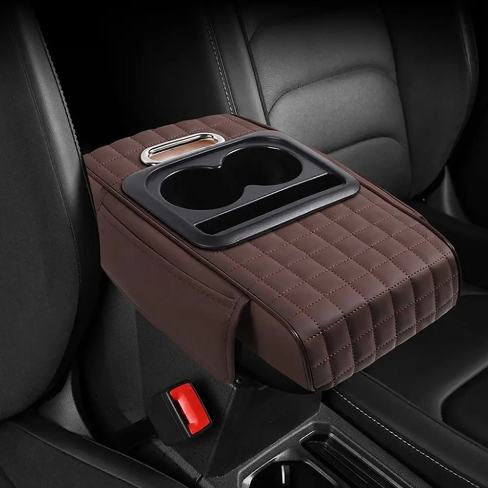 

Portable Center Console Armrest Cushion PU Leather Multifunctional Armrest Pad with Cup Holder Tissue Box Height Increasing