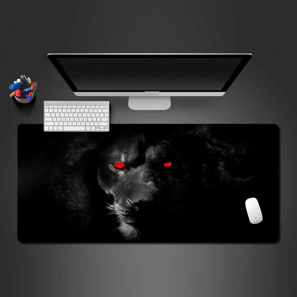 

Red Evil Lion Eyes Gaming Mouse Mat Black Animal Large Mouse Pad with Non-Slip Rubber Stitched Edges for Office Working 80x30 cm