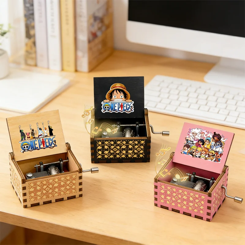Caja de Música de One Piece con Diseño de Luffy y la Canción "You Are My Sunshine", Mini Caja Musical de Manivela con Estampado de Dibujos Animados, Regalos para Fiestas de Cumpleaños