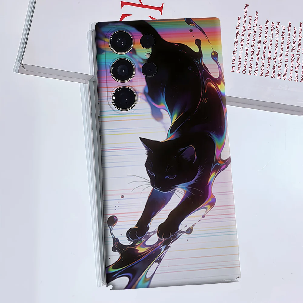 Neon Kitty Phone Case for Samsung Galaxy S26 S25 S24 S23 Ultra Plus Luxury Double-layer anti-fall Back Cover