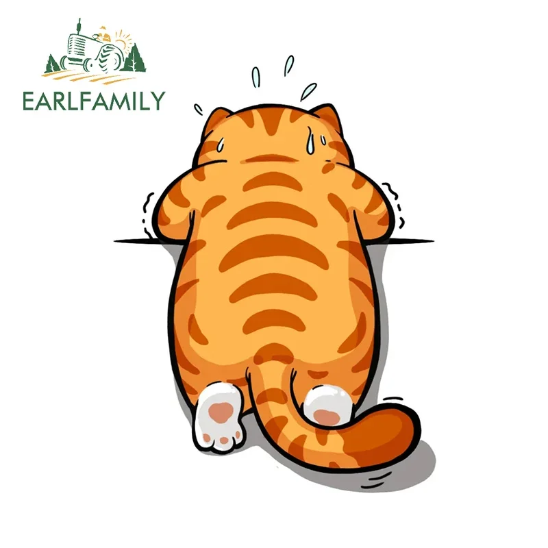 

EARLFAMILY 13cm for Luckcat Cute Kawaii Cat Climb Up Funny Cartoon Art Car Stickers Simple Fashionable Decor Decals Car Goods