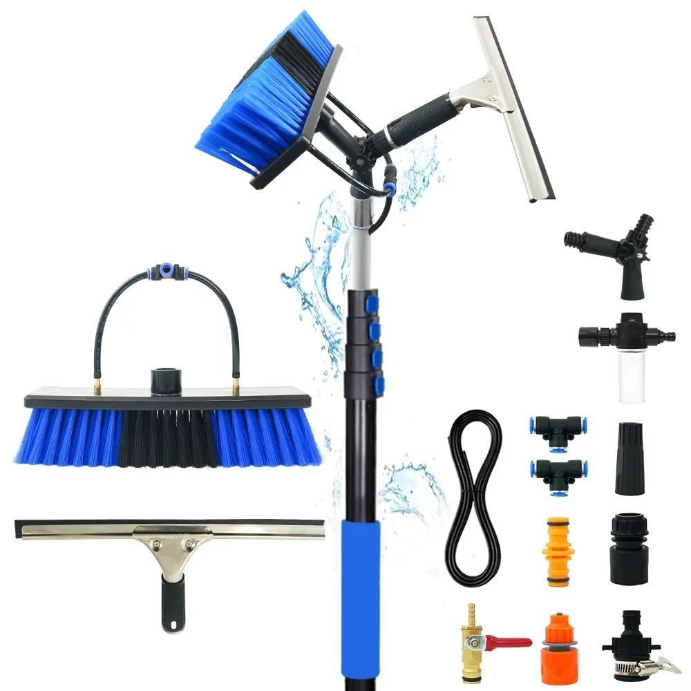 Durable Aluminum Extendable Water Fed Pole Soft Brush for Home Window Solar Panel Outdoor Cleaning